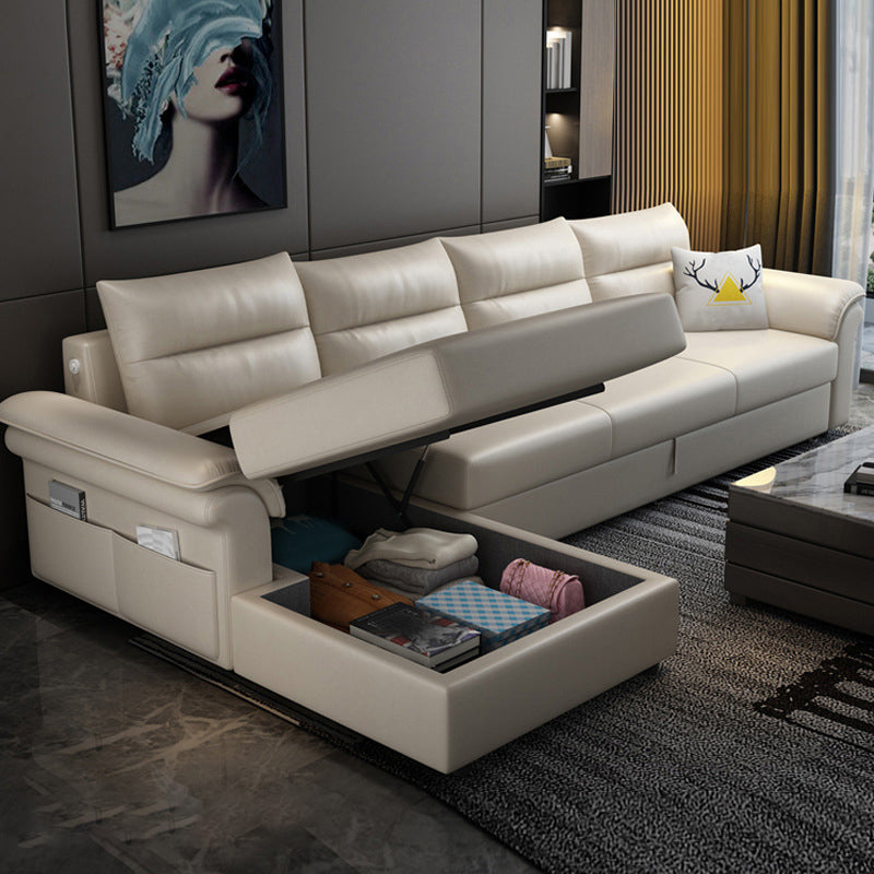 Cushion Back Storage Stain-Resistant Manual Reclining Faux Leather Sectional Sofa Set Clearhalo 'Furniture' 'furniture_sectionals' 'Living Room Furniture' 'Sectionals' 5039535
