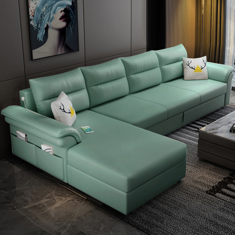 Cushion Back Storage Stain-Resistant Manual Reclining Faux Leather Sectional Sofa Set Green Left Clearhalo 'Furniture' 'furniture_sectionals' 'Living Room Furniture' 'Sectionals' 5039536