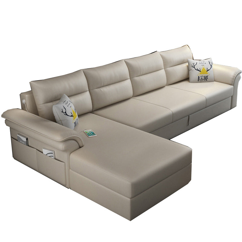 Cushion Back Storage Stain-Resistant Manual Reclining Faux Leather Sectional Sofa Set Clearhalo 'Furniture' 'furniture_sectionals' 'Living Room Furniture' 'Sectionals' 5039538