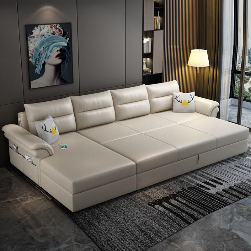 Cushion Back Storage Stain-Resistant Manual Reclining Faux Leather Sectional Sofa Set Clearhalo 'Furniture' 'furniture_sectionals' 'Living Room Furniture' 'Sectionals' 5039543