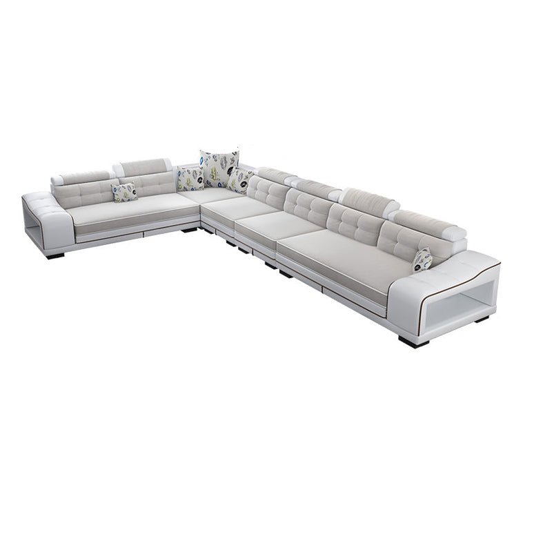 33.46"High Fabric Sloped Arms Sectional Sofa with 2 Cup Holders,White 142"L x 94.5"W x 33.5"H Faux Leather Clearhalo 'furn' 'furn_sectionals' 'Furniture' 'furniture_sectionals' 'Living Room Furniture' 'Sectionals' 5039549