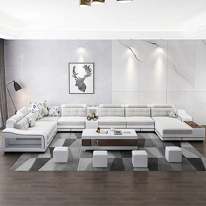 33.46"High Fabric Sloped Arms Sectional Sofa with 2 Cup Holders,White 146"L x 94.5"W x 33.5"H Velvet Clearhalo 'furn' 'furn_sectionals' 'Furniture' 'furniture_sectionals' 'Living Room Furniture' 'Sectionals' 5039550