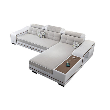 33.46"High Fabric Sloped Arms Sectional Sofa with 2 Cup Holders,White 106"L x 71"W x 33.5"H Clearhalo 'furn' 'furn_sectionals' 'Furniture' 'furniture_sectionals' 'Living Room Furniture' 'Sectionals' 5039554