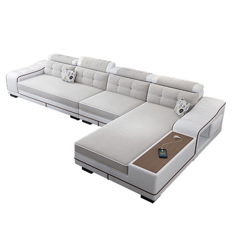 33.46"High Fabric Sloped Arms Sectional Sofa with 2 Cup Holders,White 134"L x 71"W x 33.5"H Clearhalo 'furn' 'furn_sectionals' 'Furniture' 'furniture_sectionals' 'Living Room Furniture' 'Sectionals' 5039555