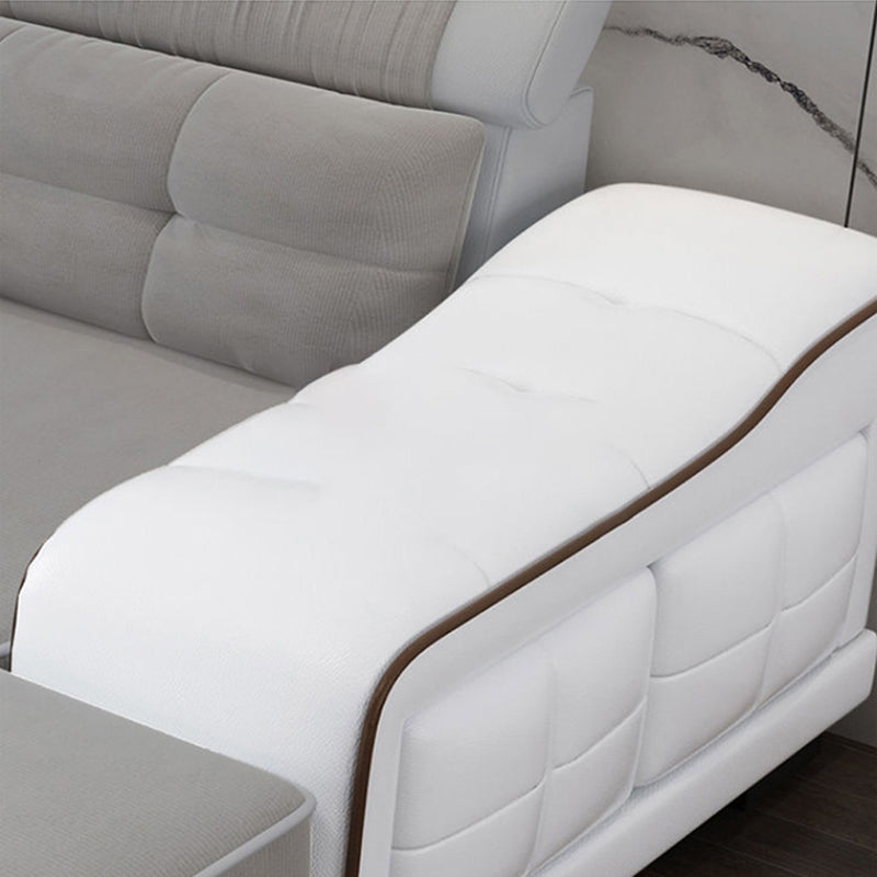 33.46"High Fabric Sloped Arms Sectional Sofa with 2 Cup Holders,White Clearhalo 'furn' 'furn_sectionals' 'Furniture' 'furniture_sectionals' 'Living Room Furniture' 'Sectionals' 5039557