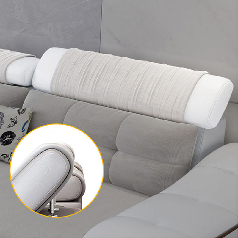 33.46"High Fabric Sloped Arms Sectional Sofa with 2 Cup Holders,White Clearhalo 'furn' 'furn_sectionals' 'Furniture' 'furniture_sectionals' 'Living Room Furniture' 'Sectionals' 5039558
