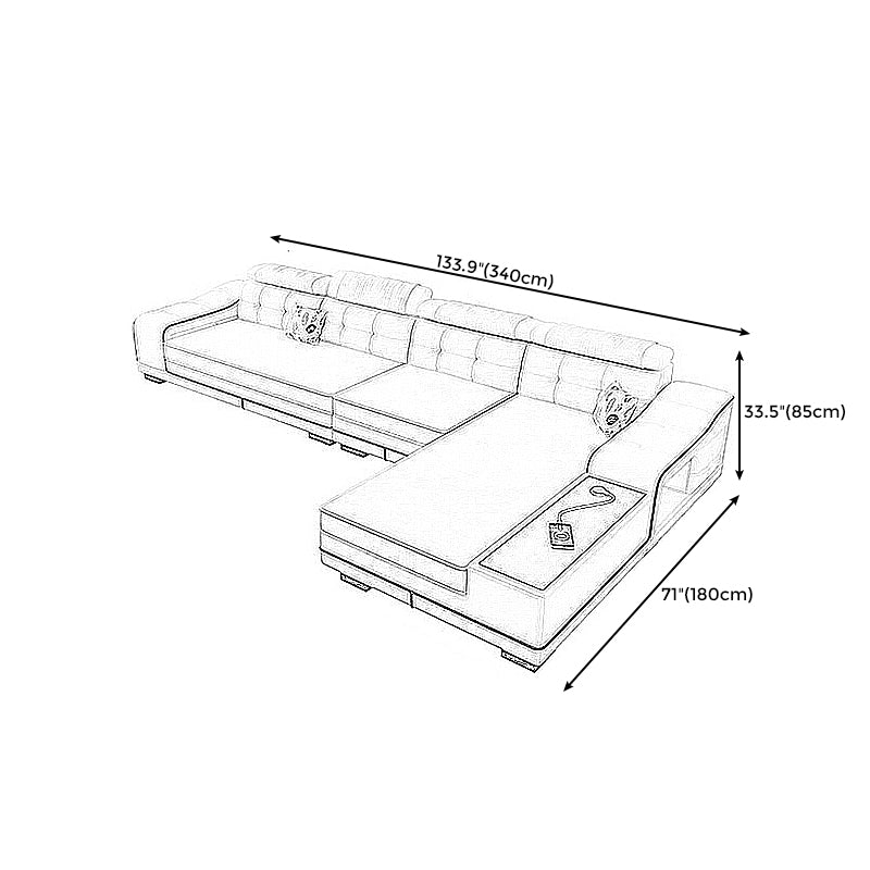 33.46"High Fabric Sloped Arms Sectional Sofa with 2 Cup Holders,White Clearhalo 'furn' 'furn_sectionals' 'Furniture' 'furniture_sectionals' 'Living Room Furniture' 'Sectionals' 5039562