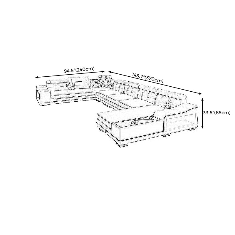 33.46"High Fabric Sloped Arms Sectional Sofa with 2 Cup Holders,White Clearhalo 'furn' 'furn_sectionals' 'Furniture' 'furniture_sectionals' 'Living Room Furniture' 'Sectionals' 5039565