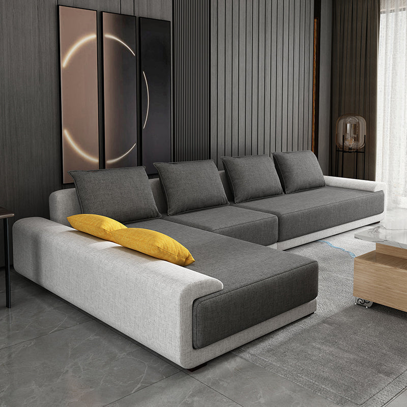 Contemporary Loose Back Square Arm Sofa with Slipcovered for Living Room Grey Linen Blend Clearhalo 'furn' 'furn_sectionals' 'Furniture' 'furniture_sectionals' 'Living Room Furniture' 'Sectionals' 5039567