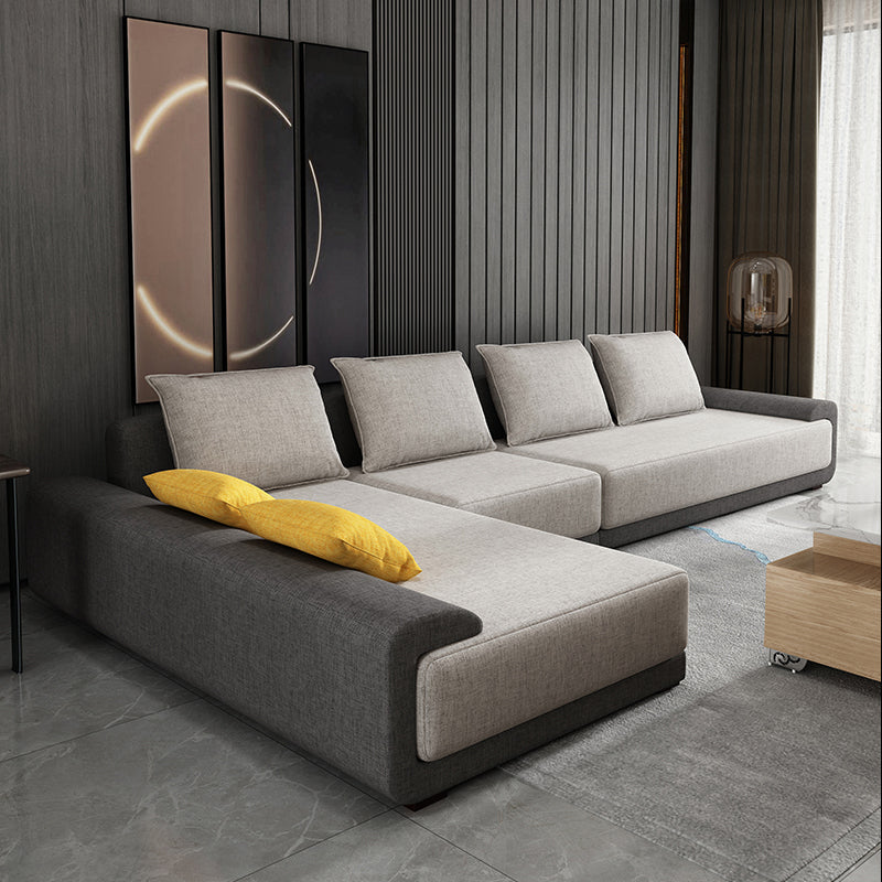 Contemporary Loose Back Square Arm Sofa with Slipcovered for Living Room Gray-White Linen Blend Clearhalo 'furn' 'furn_sectionals' 'Furniture' 'furniture_sectionals' 'Living Room Furniture' 'Sectionals' 5039569