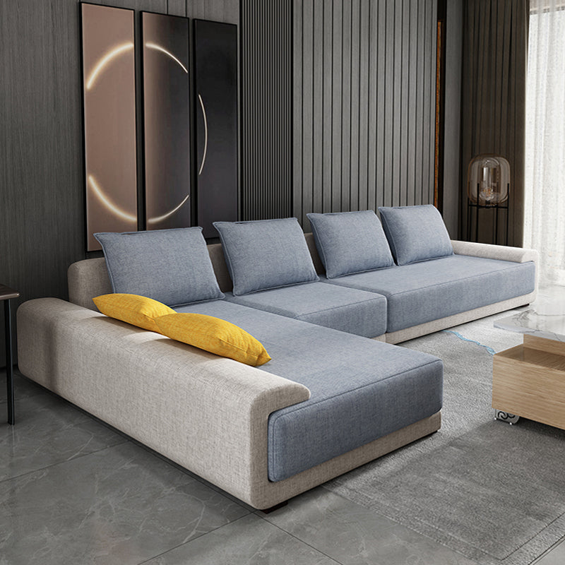 Contemporary Loose Back Square Arm Sofa with Slipcovered for Living Room Blue Linen Blend Clearhalo 'furn' 'furn_sectionals' 'Furniture' 'furniture_sectionals' 'Living Room Furniture' 'Sectionals' 5039570