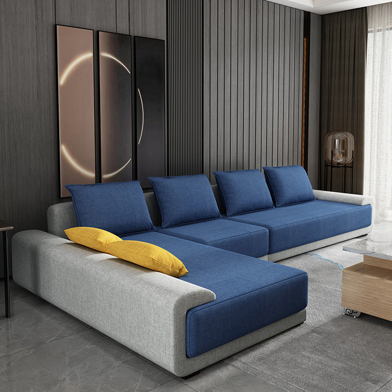Contemporary Loose Back Square Arm Sofa with Slipcovered for Living Room Dark Blue Linen Blend Clearhalo 'furn' 'furn_sectionals' 'Furniture' 'furniture_sectionals' 'Living Room Furniture' 'Sectionals' 5039574