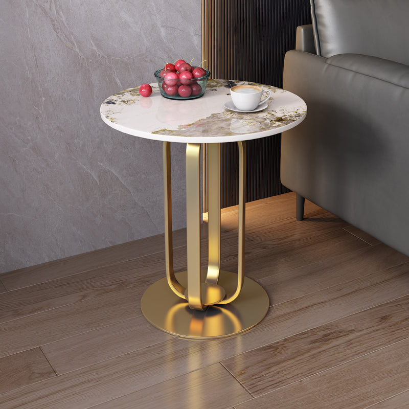 21.65-inch Tall Pedestal End Table Casual Round Stone Top Sofa Side Table Gold Beige Clearhalo 'Coffee & Accent Tables' 'End & Side Tables' 'end_side_table' 'end_side_tables' 'furn' 'furn_end_side_tables' 'Furniture' 'furniture_end_side_table' 'Living Room Furniture' 5039621
