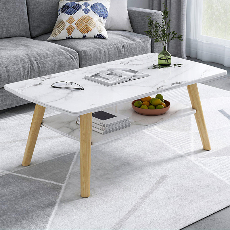 Modern 4 Legs Coffee Table with Storage Champagne Cocktail Table Marble Rectangular Clearhalo 'Coffee & Accent Tables' 'Coffee Tables' 'coffee_tables' 'furn' 'furn_coffee_tables' 'Furniture' 'furniture_coffee_tables' 'Living Room Furniture' 5039643