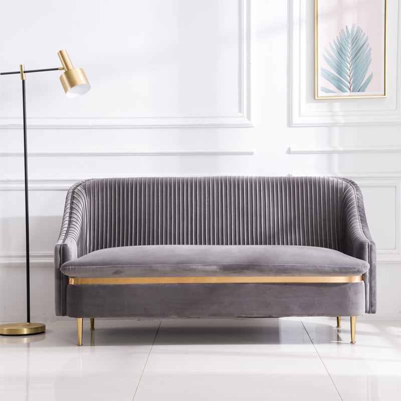 29.5"H Microsuede / Velvet Solid Color Sloped Arm Sofa for Living Room 63"L x 29.5"W x 29.5"H Grey Clearhalo 'furn' 'furn_sofas' 'Furniture' 'furniture_sofas' 'Living Room Furniture' 'Sofa' 'sofas' 5039675