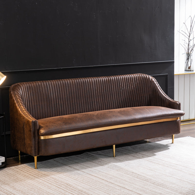 29.5"H Microsuede / Velvet Solid Color Sloped Arm Sofa for Living Room Brown Clearhalo 'furn' 'furn_sofas' 'Furniture' 'furniture_sofas' 'Living Room Furniture' 'Sofa' 'sofas' 5039679