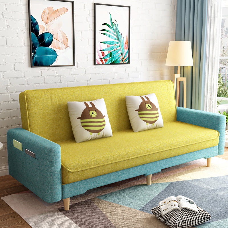 Linen Tight Back Contemporary Square Arm Sofa Bed with Storage Yellow Blue Clearhalo 'furn' 'furn_sofas' 'Furniture' 'furniture_sofas' 'Living Room Furniture' 'Sofa' 'sofas' 5039698