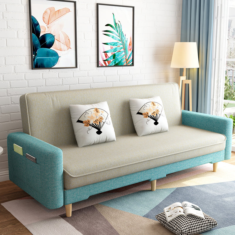 Linen Tight Back Contemporary Square Arm Sofa Bed with Storage Gray-Blue Clearhalo 'furn' 'furn_sofas' 'Furniture' 'furniture_sofas' 'Living Room Furniture' 'Sofa' 'sofas' 5039700