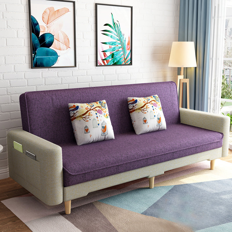 Linen Tight Back Contemporary Square Arm Sofa Bed with Storage Purple Yellow Clearhalo 'furn' 'furn_sofas' 'Furniture' 'furniture_sofas' 'Living Room Furniture' 'Sofa' 'sofas' 5039701