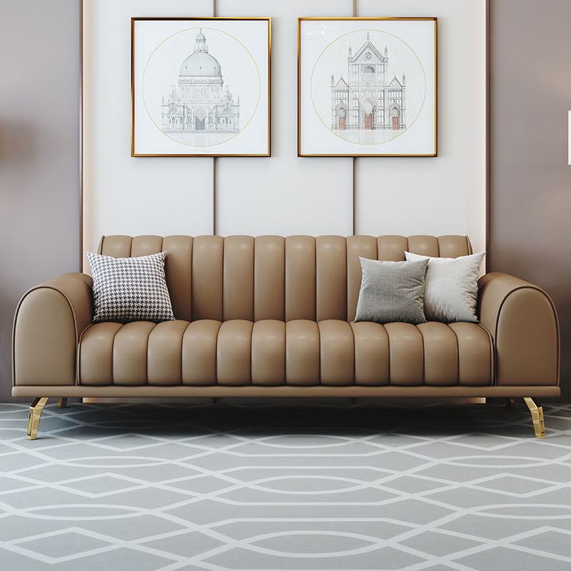 Modern Rolled Arm Sofa Standard Sofa with Sewn Pillow Back for Living Room Light Coffee 33"H x 65"L x 34"W Clearhalo 'Furniture' 'furniture_sofas' 'Living Room Furniture' 'Sofa' 'sofas' 5039729