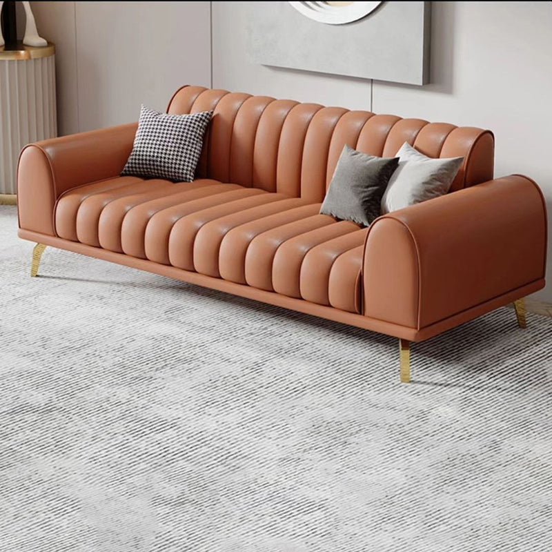 Modern Rolled Arm Sofa Standard Sofa with Sewn Pillow Back for Living Room Orange Clearhalo 'Furniture' 'furniture_sofas' 'Living Room Furniture' 'Sofa' 'sofas' 5039735