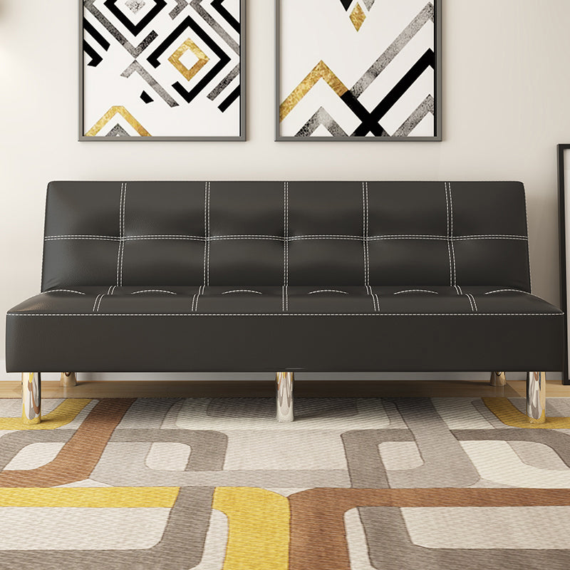 Faux Leather and Linen Sofa Contemporary Biscuit Back Sofa Bed 66"L x 30"W x 30"H Black Clearhalo 'furn' 'furn_sofas' 'Furniture' 'furniture_sofas' 'Living Room Furniture' 'Sofa' 'sofas' 5039743