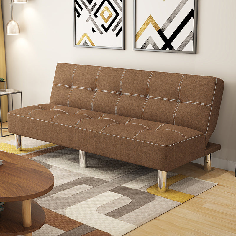 Faux Leather and Linen Sofa Contemporary Biscuit Back Sofa Bed Brown Clearhalo 'furn' 'furn_sofas' 'Furniture' 'furniture_sofas' 'Living Room Furniture' 'Sofa' 'sofas' 5039745