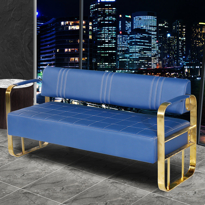 Faux Leather Sofa 21.65" D x 28.74" H Square Arm Sofa for Living Room Royal Blue Clearhalo 'furn' 'furn_sofas' 'Furniture' 'furniture_sofas' 'Living Room Furniture' 'Sofa' 'sofas' 5039757