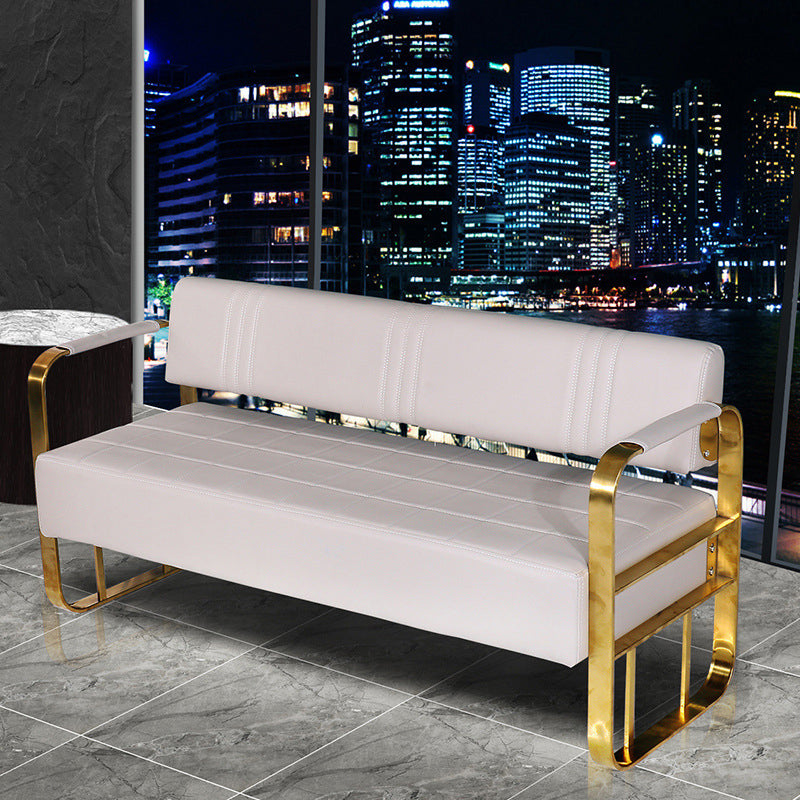 Faux Leather Sofa 21.65" D x 28.74" H Square Arm Sofa for Living Room White Clearhalo 'furn' 'furn_sofas' 'Furniture' 'furniture_sofas' 'Living Room Furniture' 'Sofa' 'sofas' 5039758