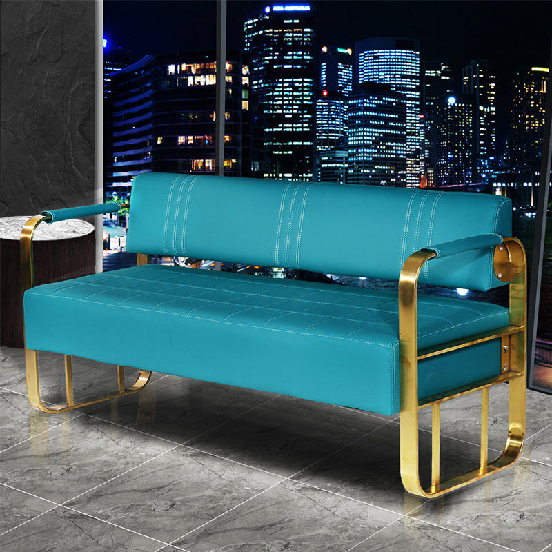 Faux Leather Sofa 21.65" D x 28.74" H Square Arm Sofa for Living Room Lake Blue Clearhalo 'furn' 'furn_sofas' 'Furniture' 'furniture_sofas' 'Living Room Furniture' 'Sofa' 'sofas' 5039761