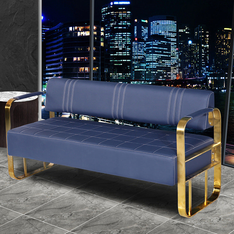 Faux Leather Sofa 21.65" D x 28.74" H Square Arm Sofa for Living Room Dark Blue Clearhalo 'furn' 'furn_sofas' 'Furniture' 'furniture_sofas' 'Living Room Furniture' 'Sofa' 'sofas' 5039762