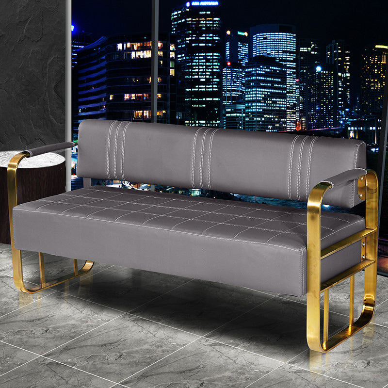 Faux Leather Sofa 21.65" D x 28.74" H Square Arm Sofa for Living Room Grey Clearhalo 'furn' 'furn_sofas' 'Furniture' 'furniture_sofas' 'Living Room Furniture' 'Sofa' 'sofas' 5039765