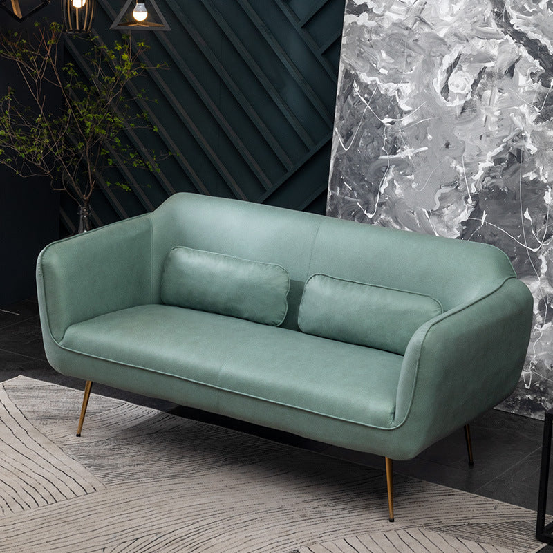 Faux Leather Sofa 55.11" W x 29.92" D x 31.10" H Flared Arm Sofa for Living Room Lake Blue Faux Leather Clearhalo 'furn' 'furn_sofas' 'Furniture' 'furniture_sofas' 'Living Room Furniture' 'Sofa' 'sofas' 5039786