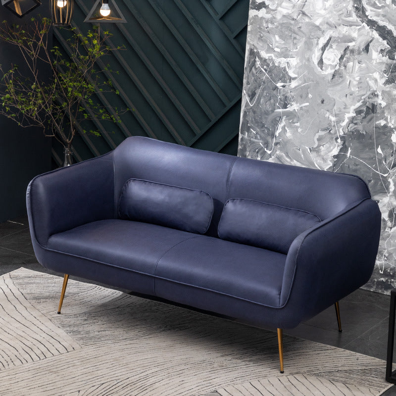 Faux Leather Sofa 55.11" W x 29.92" D x 31.10" H Flared Arm Sofa for Living Room Dark Blue Faux Leather Clearhalo 'furn' 'furn_sofas' 'Furniture' 'furniture_sofas' 'Living Room Furniture' 'Sofa' 'sofas' 5039788
