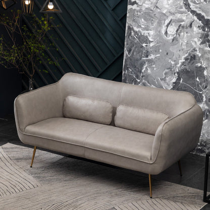 Faux Leather Sofa 55.11" W x 29.92" D x 31.10" H Flared Arm Sofa for Living Room Cream Gray Faux Leather Clearhalo 'furn' 'furn_sofas' 'Furniture' 'furniture_sofas' 'Living Room Furniture' 'Sofa' 'sofas' 5039793