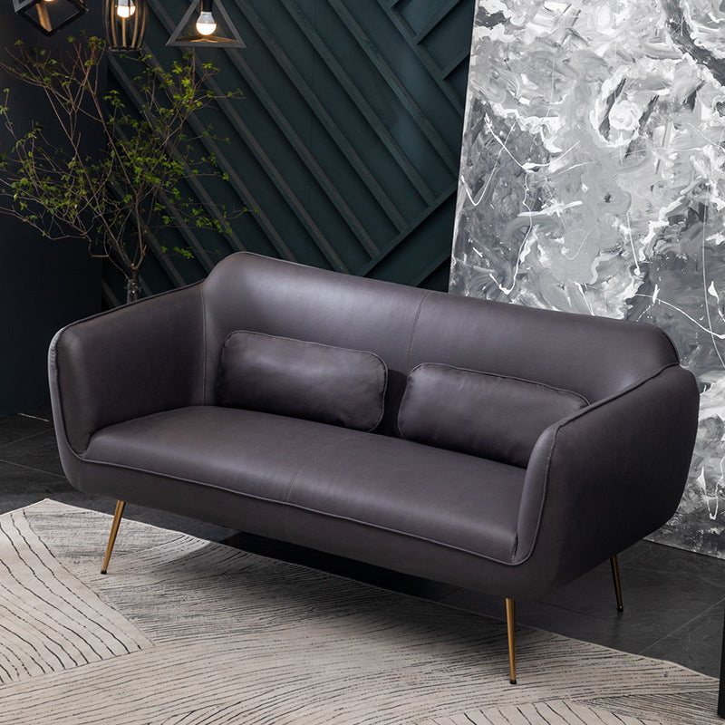 Faux Leather Sofa 55.11" W x 29.92" D x 31.10" H Flared Arm Sofa for Living Room Dark Gray Faux Leather Clearhalo 'furn' 'furn_sofas' 'Furniture' 'furniture_sofas' 'Living Room Furniture' 'Sofa' 'sofas' 5039795