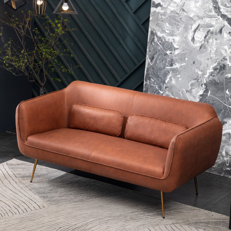 Faux Leather Sofa 55.11" W x 29.92" D x 31.10" H Flared Arm Sofa for Living Room Orange Faux Leather Clearhalo 'furn' 'furn_sofas' 'Furniture' 'furniture_sofas' 'Living Room Furniture' 'Sofa' 'sofas' 5039799