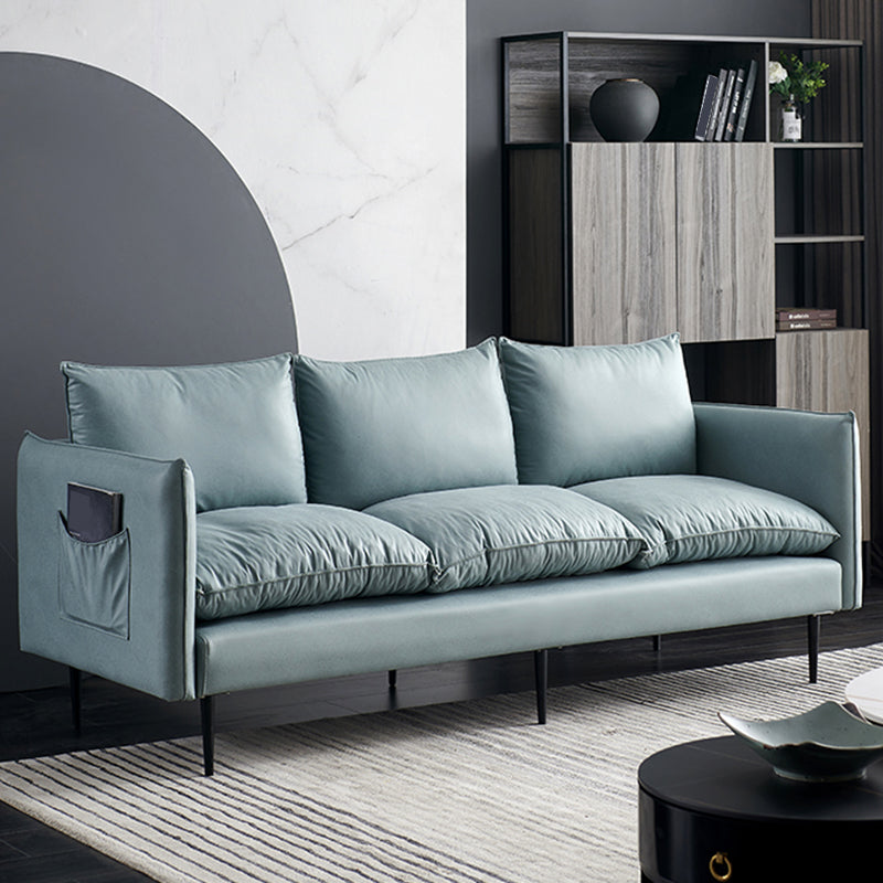 Faux Leather Storage Stationary Living Room Square Arm Standard Sofa 83.5"L x 32"W x 34"H Light Blue Clearhalo 'furn' 'furn_sofas' 'Furniture' 'furniture_sofas' 'Living Room Furniture' 'Sofa' 'sofas' 5039812
