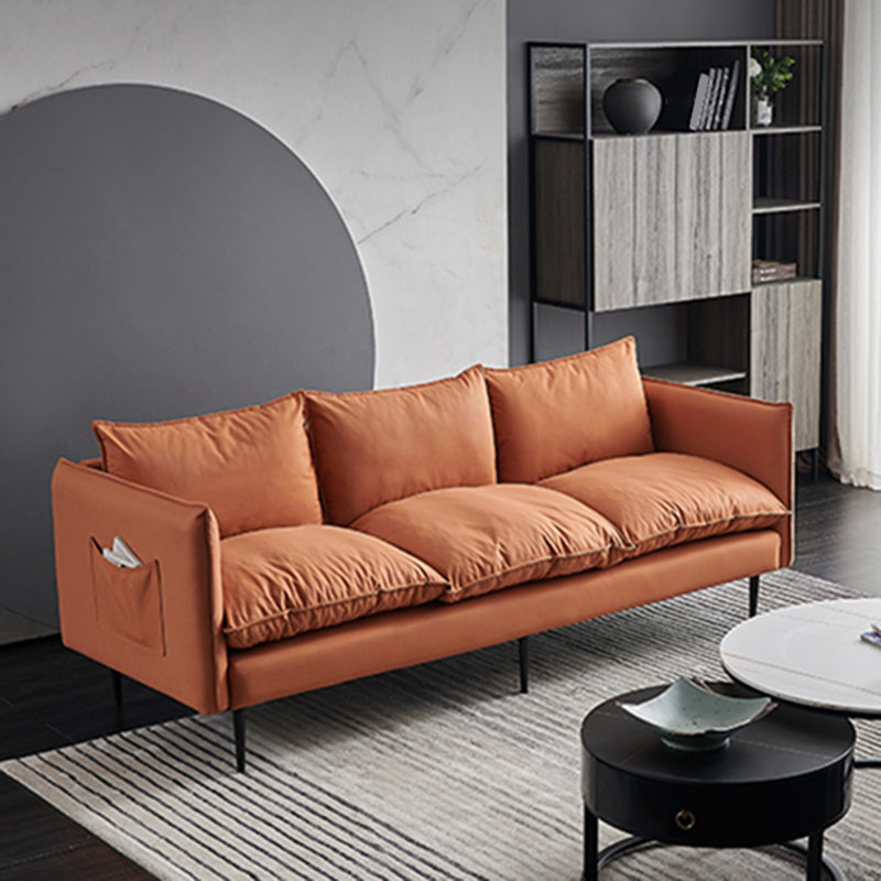 Faux Leather Storage Stationary Living Room Square Arm Standard Sofa 83.5"L x 32"W x 34"H Orange Clearhalo 'furn' 'furn_sofas' 'Furniture' 'furniture_sofas' 'Living Room Furniture' 'Sofa' 'sofas' 5039813