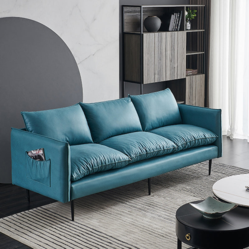 Faux Leather Storage Stationary Living Room Square Arm Standard Sofa 83.5"L x 32"W x 34"H Ocean Blue Clearhalo 'furn' 'furn_sofas' 'Furniture' 'furniture_sofas' 'Living Room Furniture' 'Sofa' 'sofas' 5039815