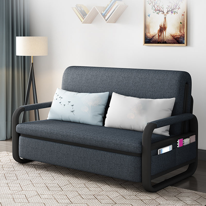 Contemporary Cotton Blend Square Arm Sofa Bed with Storage in Grey 62"L x 35.5"W x 35.5"H Clearhalo 'furn' 'furn_sofas' 'Furniture' 'furniture_sofas' 'Living Room Furniture' 'Sofa' 'sofas' 5039831