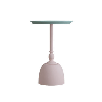Iron Pedestal End Table Blue/ Pink Round Metal Tray Top Side End Table 16"L x 16"W x 22"H Pink Blue