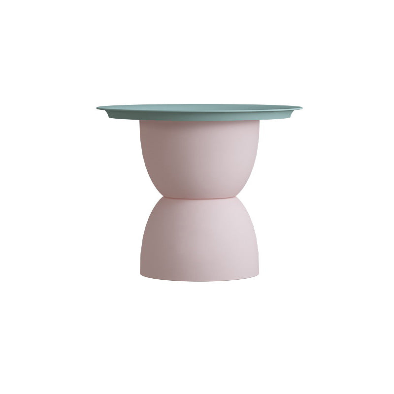 Iron Pedestal End Table Blue/ Pink Round Metal Tray Top Side End Table 20"L x 20"W x 18"H Pink Blue Clearhalo 'Coffee & Accent Tables' 'End & Side Tables' 'end_side_table' 'end_side_tables' 'furn' 'furn_end_side_tables' 'Furniture' 'furniture_end_side_table' 'Living Room Furniture' 5039851