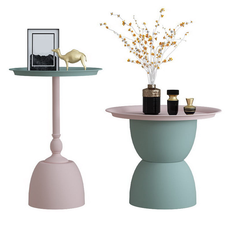 Iron Pedestal End Table Blue/ Pink Round Metal Tray Top Side End Table Clearhalo 'Coffee & Accent Tables' 'End & Side Tables' 'end_side_table' 'end_side_tables' 'furn' 'furn_end_side_tables' 'Furniture' 'furniture_end_side_table' 'Living Room Furniture' 5039852