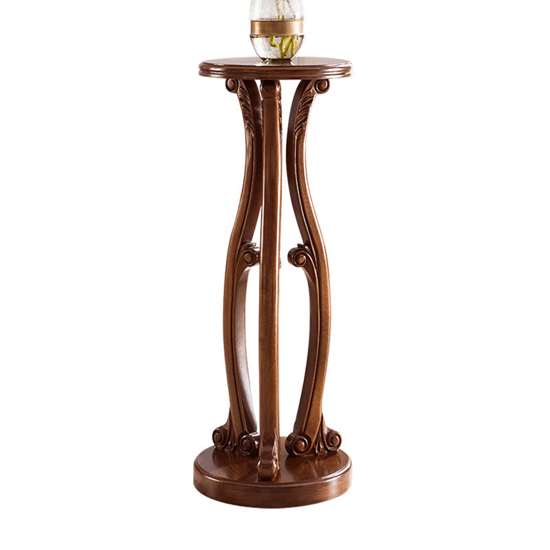Pedestal End Table Brown Round Wood Side End Table - Distressed Surface Treatment 14"L x 14"W x 37"H Red Brown Clearhalo 'Coffee & Accent Tables' 'End & Side Tables' 'end_side_table' 'end_side_tables' 'furn' 'furn_end_side_tables' 'Furniture' 'furniture_end_side_table' 'Living Room Furniture' 5039939