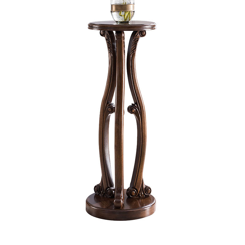 Pedestal End Table Brown Round Wood Side End Table - Distressed Surface Treatment 14"L x 14"W x 37"H Walnut Clearhalo 'Coffee & Accent Tables' 'End & Side Tables' 'end_side_table' 'end_side_tables' 'furn' 'furn_end_side_tables' 'Furniture' 'furniture_end_side_table' 'Living Room Furniture' 5039940