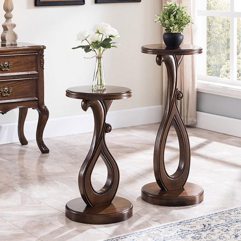 Pedestal End Table Brown Round Wood Side End Table - Distressed Surface Treatment Clearhalo 'Coffee & Accent Tables' 'End & Side Tables' 'end_side_table' 'end_side_tables' 'furn' 'furn_end_side_tables' 'Furniture' 'furniture_end_side_table' 'Living Room Furniture' 5039941