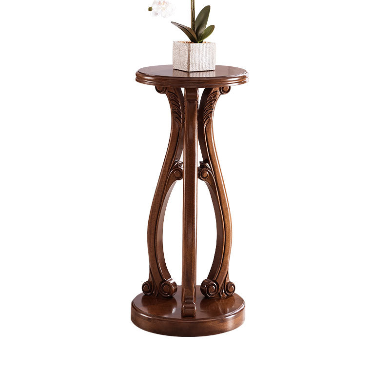 Pedestal End Table Brown Round Wood Side End Table - Distressed Surface Treatment 14"L x 14"W x 29.5"H Red Brown Clearhalo 'Coffee & Accent Tables' 'End & Side Tables' 'end_side_table' 'end_side_tables' 'furn' 'furn_end_side_tables' 'Furniture' 'furniture_end_side_table' 'Living Room Furniture' 5039950