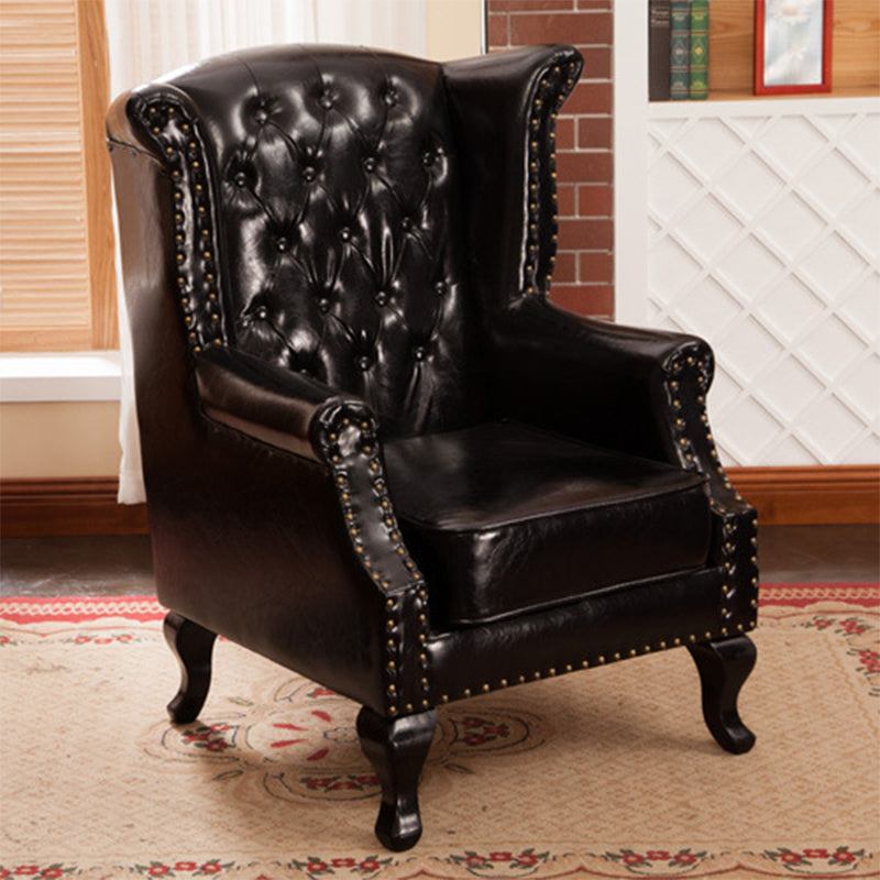 Removable Cushions Chair33.8" L x31.4"W x40.9"H Basic Four Legs Chair Black Faux Leather Clearhalo 'Accent Chairs' 'accent_chairs' 'Chairs & Seating' 'furn' 'furn_accent_chairs' 'Furniture' 'furniture_accent_chairs' 'Living Room Furniture' 5039967