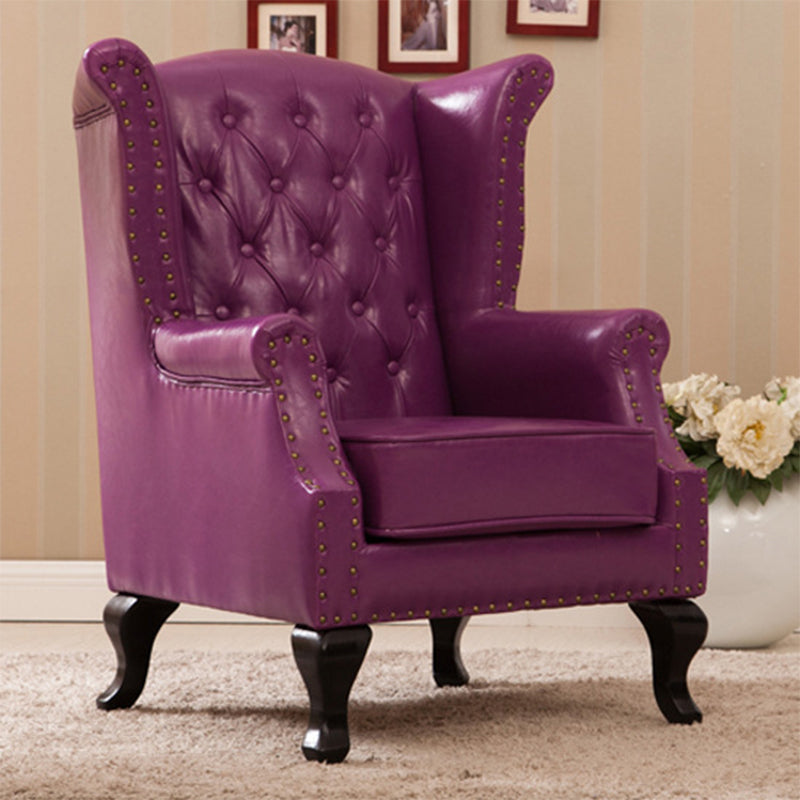 Removable Cushions Chair33.8" L x31.4"W x40.9"H Basic Four Legs Chair Purple Faux Leather Clearhalo 'Accent Chairs' 'accent_chairs' 'Chairs & Seating' 'furn' 'furn_accent_chairs' 'Furniture' 'furniture_accent_chairs' 'Living Room Furniture' 5039969